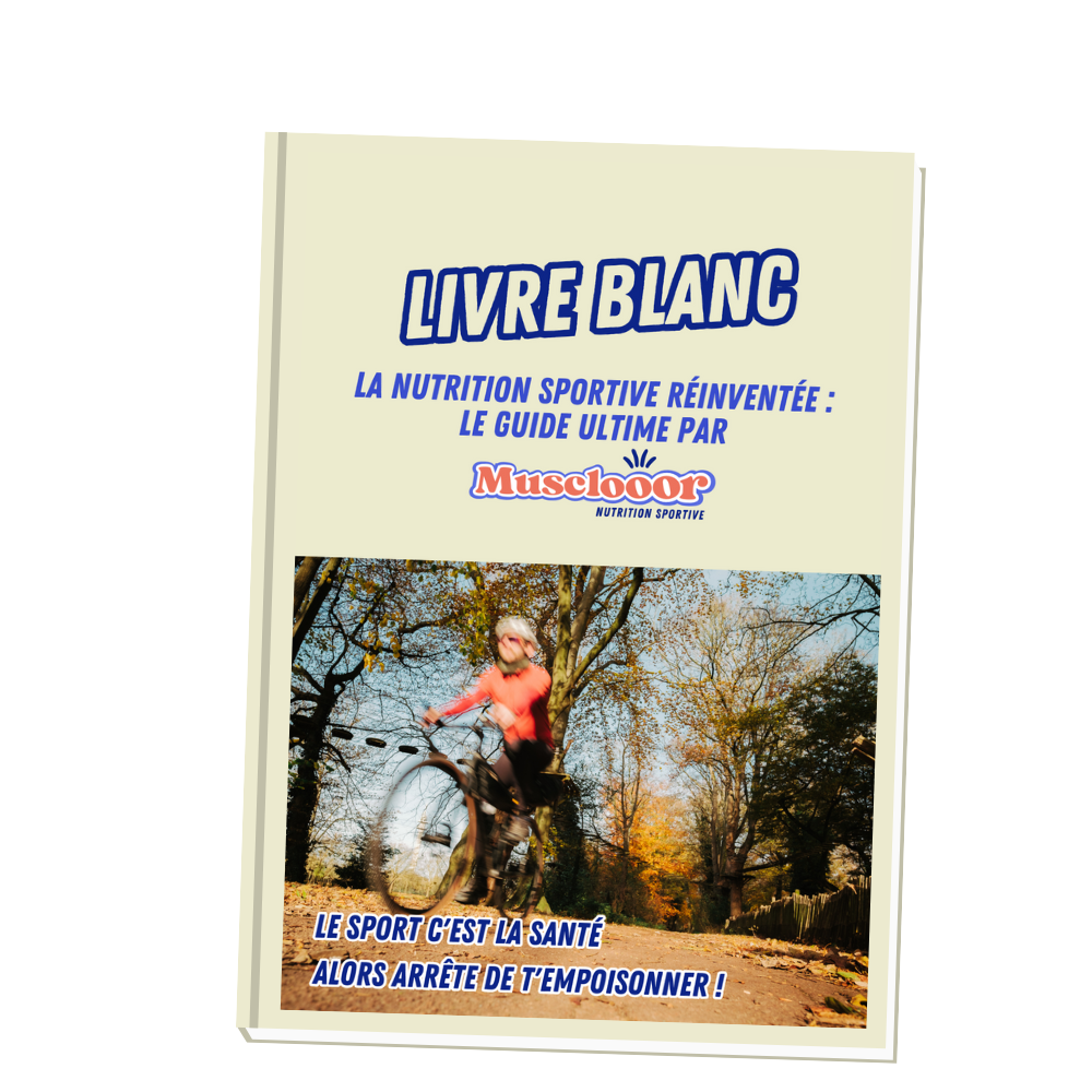 Couverture du livre blanc Musclooor sur la nutrition sportive : alliez performance et santé avec des barres de céréales naturelles et une alimentation équilibrée.